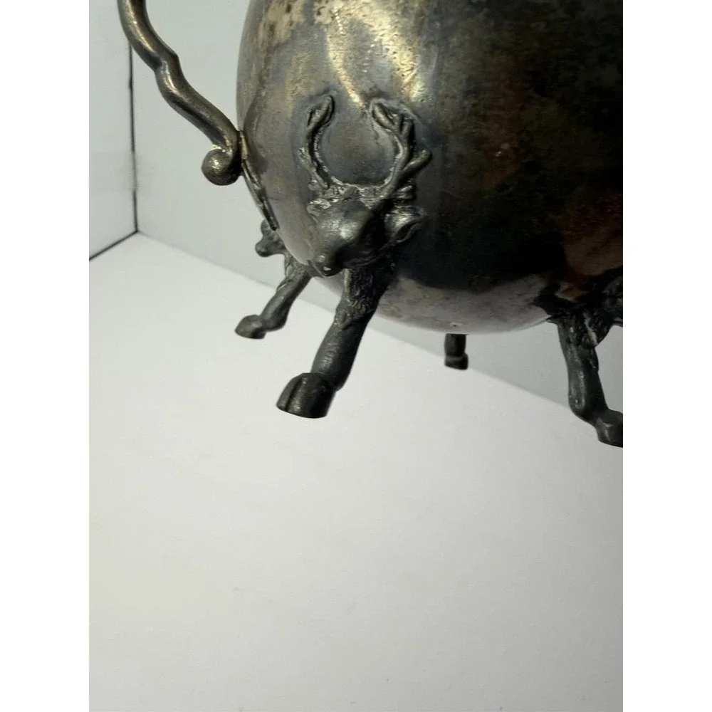 Antique Simpson Hall Miller Sphinx Deer Heads Silver Plate‎ Sugar Bowl Engraved